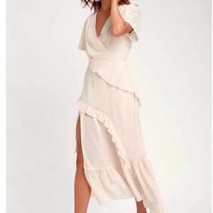 Next to You Cream Swiss Dot Ruffled Midi Dress